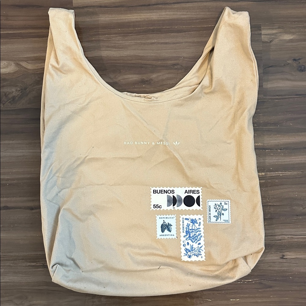NEW! Bad Bunny x Messi adidas Cloth Tote Bag with stickers